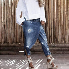 Pbong mid size graduation outfit romantic style teen swag clean girl ideas 90s latina aestheticNew Fashion Capri pantsRipped Boyfriend Jeans for Women Fashion Low Waist Fake Two Layers Jeans Plus Size 5XL Pantalones