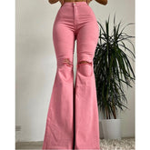 Pbong mid size graduation outfit romantic style teen swag clean girl ideas 90s latina aestheticJeans Woman Slim Fit Solid Color Bell-bottoms Classic Style Ripped High Waist Long Denim Pants Street Retro Style Stretchy Jeans
