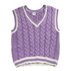 purple retro vest japanese sweet women Knitted jacket for korean style oversized clothes sleeveless tops young jackets