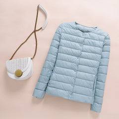 New Winter Women Down Coat Ultralight Collarless Duck Down Jacket Portable Female Padded Parkas O-Neck Puffer Overcoat