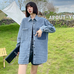 Streetwear Denim Blouses For Women Lapel Single Breasted Patchwork Pockets Patterned Shirts Female Autumn Clothing