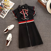 New Summer Runway Designer Women Retro Butterfly Sleeveless Bow Tie Collar Ruffles Weave Striped Zipper Up Mini Dress
