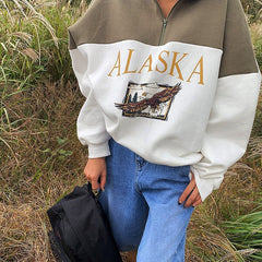 Spring Women Sweatshirts Vintage Streetwear Letter Printed Hoodies Women Back To The Basics Loose Sweatshirt with Fleece