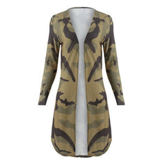 Spring Autumn Casual Women's Long Cardigan Jacket European and American Long Fashion Striped Camouflage Print Casual Jacket