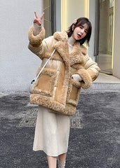 Lamb Wool Shiny Down Jacket Women mid-length new Winter Black Thick Duck Down Fur Coat