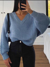 sweater fashion sexy v-neck loose women's top knitted milky white sweater womens knit sweaters women clothing