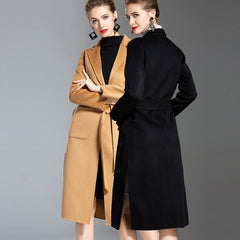 European and American water wave cashmere coat women's medium and long winter wool coat double-sided women's cloth coat