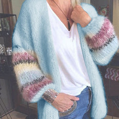 New Women Casual Cardigan Striped Winter Warm Tops Clothing Woman Striped Mohair Sweater Women Knitted Cardigan