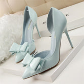 BIGTREE Fashion Delicate Sweet Bowknot High Heel Shoes Side Hollow Pointed Women Pumps Pointed Toe 10.5CM thin Dress Shoes