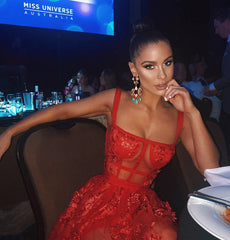 High Quality Red Lace Sleeveless Hollow Out Long Rayon Bandage Dress Evening Party Cute Dress Pbong mid size graduation outfit romantic style teen swag clean girl ideas 90s latina aesthetic