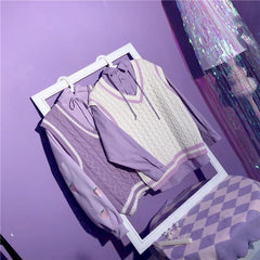purple retro vest japanese sweet women Knitted jacket for korean style oversized clothes sleeveless tops young jackets