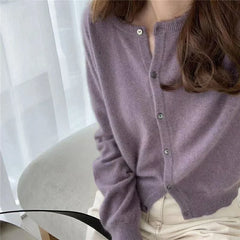 Sweater Cardigan Women Single Breasted Long Sleeve Elegant Vintage Jumper Solid Wool Knitted Autumn Winter Outwear X452