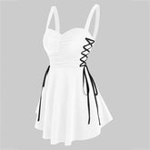 Pbong mid size graduation outfit romantic style teen swag clean girl ideas 90s latina aestheticSummer Sexy Dress Women Open Back and Thin Temperament Sling Fashion Solid Color Drawstring High Waist V-neck Dresses