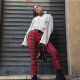 New Plaid Pants Women Hight Waist Trousers Women Harem Pants Full Length Streetwear Pockets Plus Size Women Spring Pbong mid size graduation outfit romantic style teen swag clean girl ideas 90s latina aesthetic