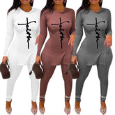 Pbong mid size graduation outfit romantic style teen swag clean girl ideas 90s latina aesthetic freaknik tomboy swaggy goinNew Tracksuit For Women Faith Letter Ribbed Knit Two Piece Set Casual 2 Pcs Outfits Long Sleeve Tshirts Pants Suit Matching Set
