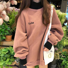 plus Size Simple Hoodie Women streetwear Turtleneck Letter Printed Thicker oversize Velvet Girls tops Pullover Loose Sweatshirts