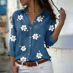 Floral Print Women Shirts And Blouses Spring Fashion Turn-down Collar Long Sleeve Office Lady Tops Plus Size Casual Blouse
