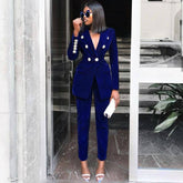 Ocstrade Summer Sets for Women New Navy Blue V Neck Long Sleeve Sexy 2 Piece Set Outfits High Quality Two Piece Set Suit