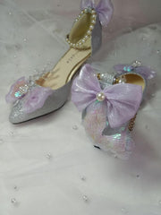 Kawaii girl sweet lolita shoes pearl lace bowknot princess kawaii shoes round head high heel women shoes