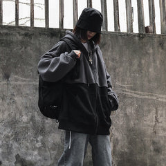 women's winter top retro stitched women's Hoodie loose velvet zipper men's and sweatshirt women clothes for teens