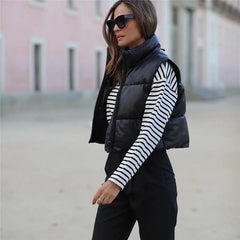 Spring Casual Woman Black Loose Short Vest Female Fashion Oversized Solid Color Tank Ladies Basic Warm Sleeveless Jacket