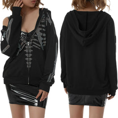 Women's Sweatshirt Loose Style Hooded Jacket,Letters Rhinestone Pattern Zipper Closure Autumn Casual Coat,Black/ Brown/ Purple