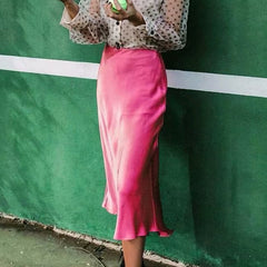 Pbong mid size graduation outfit romantic style teen swag clean girl ideas 90s latina aesthetic freaknik tomboy swaggy going oSlim Women Pink Satin Skirts for Ladies Yellow Skinny Pencil Skirt Girls Elegant Party Smooth Clothes Jupe Femme Faldas