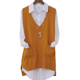 Long Knitted Vest Women V-neck Solid Polly Pocket Plus Size Sleeveless Vest Pullover Gilet Femme Korean Casual Female Vest 4XL