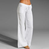 Pbong Women's Cotton Linen Pants High Waisted Harem Loose Soft Elastic Waist White Summer Pants Blue Casual Trousers For Female