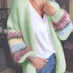 New Women Casual Cardigan Striped Winter Warm Tops Clothing Woman Striped Mohair Sweater Women Knitted Cardigan