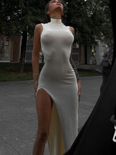 Summer Slit Maxi Dress for Women Elegant Holiday Sexy Sleeveless Club Party Tank Sundresses Solid Clothes