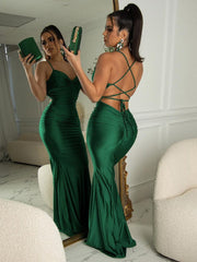 Lace Up Women Solid Satin Maxi Dress Backless Bodycon Sexy Streetwear Party Elegant Festival Evening Summer Outfit