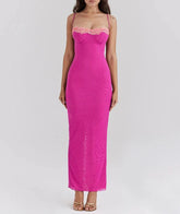 Lace Spaghetti Strap Bodycon Maxi Dress Women Gown Patchwork Fashion Sleeveless Backless Sexy Club Party Dress Elegant