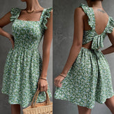 Pbong grunge dti New Women's Spring and Summer Square Collar Lotus Leaf Shoulder Bow Swing