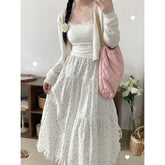Pbong 90s fashion Young-Looking Wooden Ear Small Fresh Floral Skirt Women's Japanese Soft Girl Niche Super Sweet Stitching Cake Dress