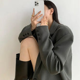 Pbong 2000s fashion Oversize Black Suit Jacket Women's High-Grade New Spring and Autumn Korean Style Casual Loose Profile Suit