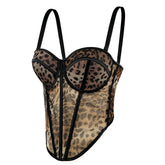 Pbong cheetah halloween costume Sexy Leopard Print Stitching Bra Strap High-Grade Inner Mesh Lace Transparent Outer Wear Fishbone Bra