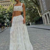 Pbong dti outfits French Style Suit Women's New off-Neck Lace Short Top + High Waist Lace-up Stitching Dress