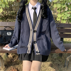 Pbong outfit ideas for school Japanese College Style JK Sweater Women's Spring and Autumn Loose Korean Style Lazy Style Student Western Style Age-Reducing Knitted Cardigan Jacket