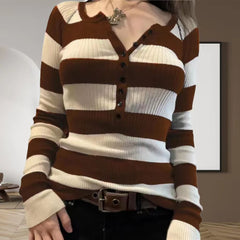 Pbong grunge outfits Commuter Contrast Color Striped Top Autumn Casual All-Match Loose Slimming Sweater