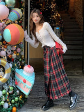 Pbong grunge outfits Retro Scottish Plaid Skirt Women's Long High Waist A- line Hip Skirt Slimming Draping Pleated Skirt