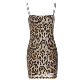 Pbong outfit inspo Sexy Hot New Fashion Leopard Print Street Style Nightclub All-Match Strap Sequin Dress Women's Clothing