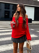 Pbong 2000s fashion Women's Winter Women's off-Shoulder Sexy Slim Solid Color Pullover