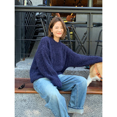 Pbong 2000s fashion Popular Online Alpaca Velvet Soft Glutinous Sweater 2024 Winter New Korean Style Minimalist Long Sleeve Sweater