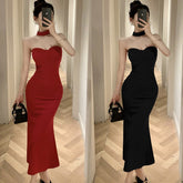 Pbong avant garde dress to impress French Style Sexy Royal Lady Style Elegant Lady Sexy Tube Top Dress Tight Waist Tight Fishtail Sheath Dress