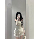 Pbong outfit off-Shoulder Slim Top + Cake Skirt Suit Summer Women's off-Shoulder Hot Girl Two