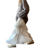 Pbong outfit inspo Sweet White Lace Stitching Skirt for Women Spring New Fashion Niche Chic Long Skirt