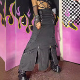 Pbong 2000s fashion Autumn New Women's Clothing Street Hipster Workwear Style Zipper Slit High Waist Mid-Length Skirt