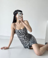 Pbong outfit inspo Summer New Leopard Print Hot Girl Sexy Sequined Hip Irregular Hem Sling Dress