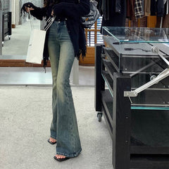Pbong grunge outfits Tall Lengthened Retro Distressed Slim Fit Skinny Jeans American High Street High Waist Straight Mop Flared Pants for Women